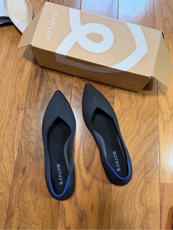 Rothy's Shoes - Rothy's Black Pointed Knit Ballet Flat with Blue Trim The Point II